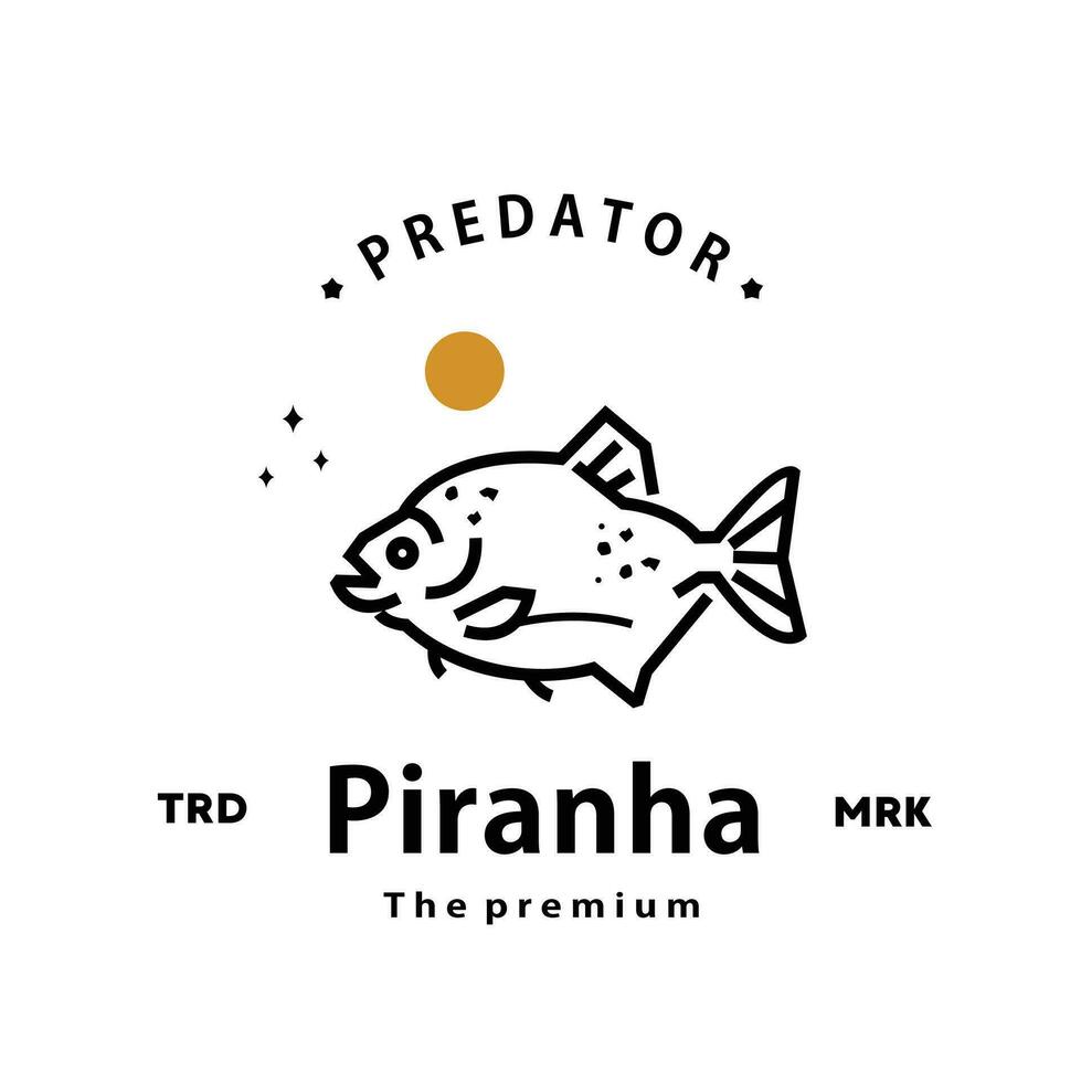 vintage retro hipster piranha logotipo vetor esboço monoline arte ícone