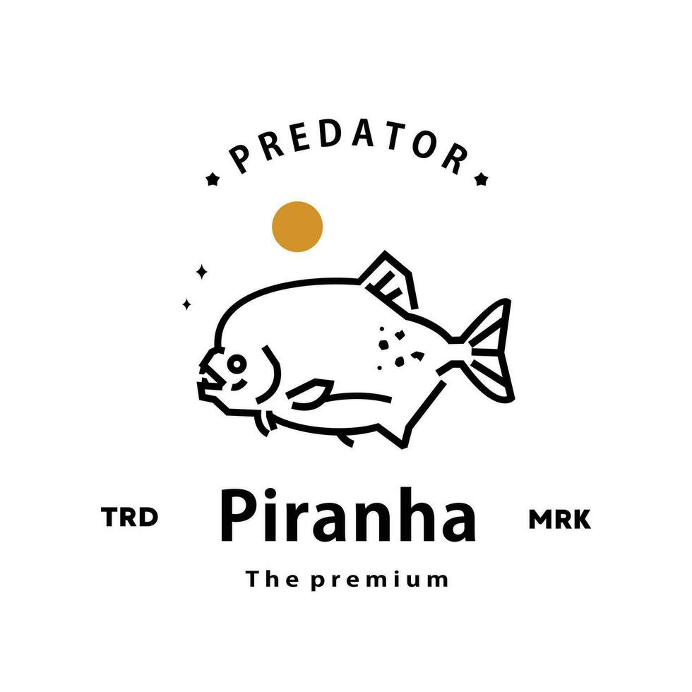 vintage retro hipster piranha logotipo vetor esboço monoline arte ícone