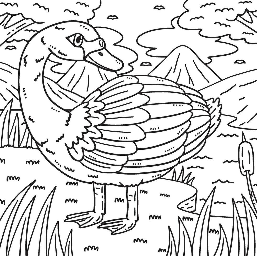 branco cisne pássaro coloração página para crianças vetor
