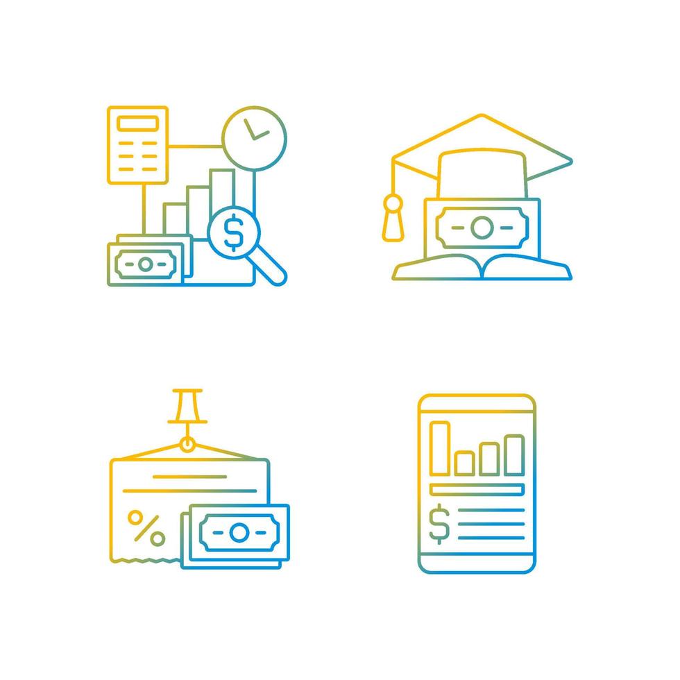 conjunto de ícones de vetor linear gradiente preto investimento