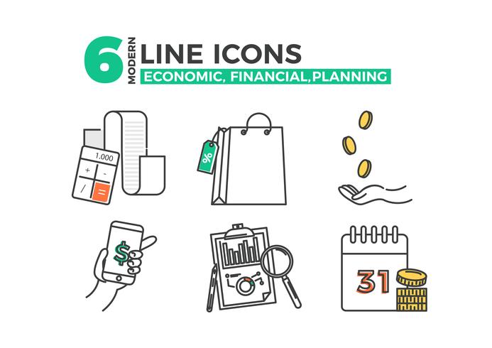 Ícones econômicos, aplicativo de planejamento financeiro. Vector linha arte ilustração