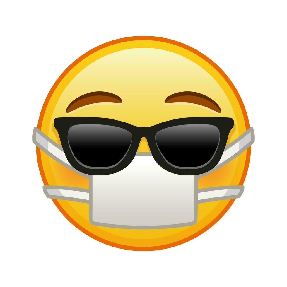 face com médico mascarar e oculos de sol ampla Tamanho do amarelo emoji sorrir vetor