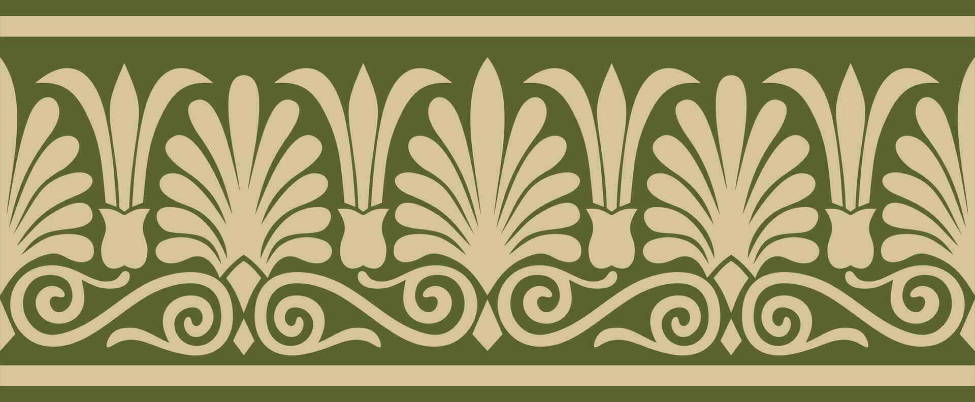 vetor ouro e verde desatado clássico grego ornamento. sem fim europeu padronizar. fronteira, quadro, Armação antigo Grécia, romano Império