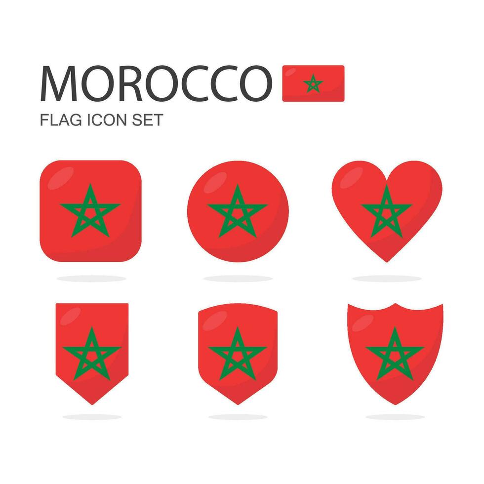 Marrocos 3d bandeira ícones do 6 formas todos isolado em branco fundo. vetor