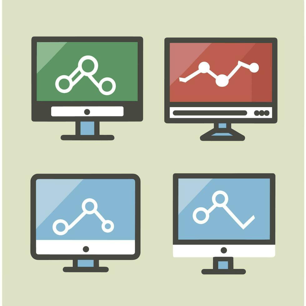 conjunto do monitor plano Projeto ícones do rede analytics vetor