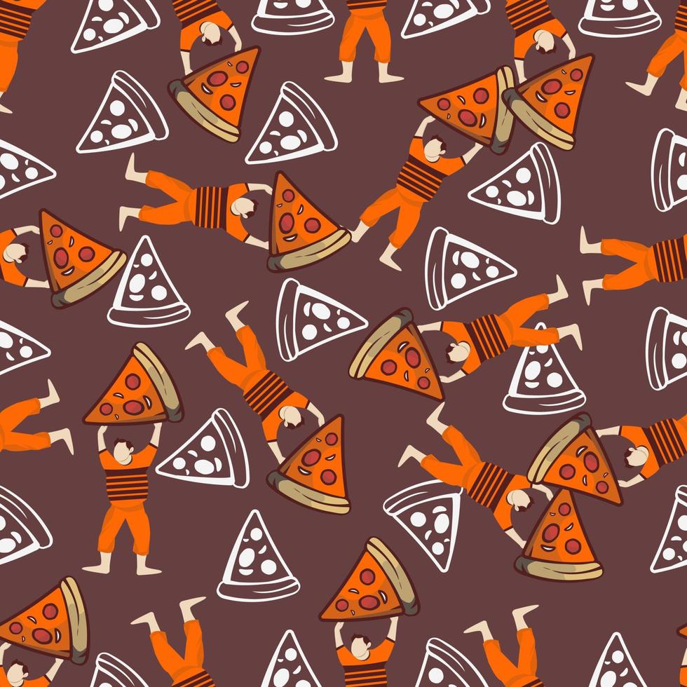 big boss e vetor de fundo de pizza, padrão sem emenda com elementos de estilo memphis
