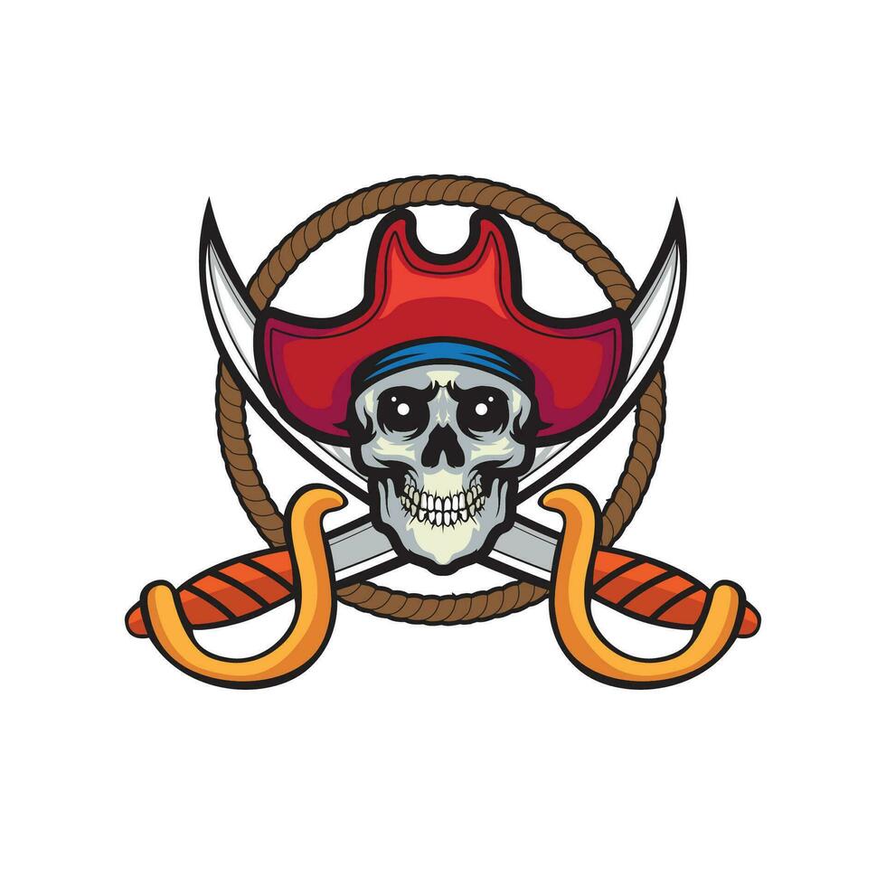 Cruz espada pirata cabeça logotipo mascote vetor