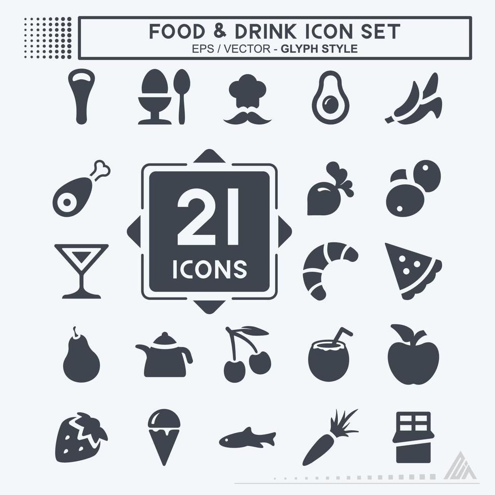 conjunto de ícones de comida e bebida - estilo glifo vetor