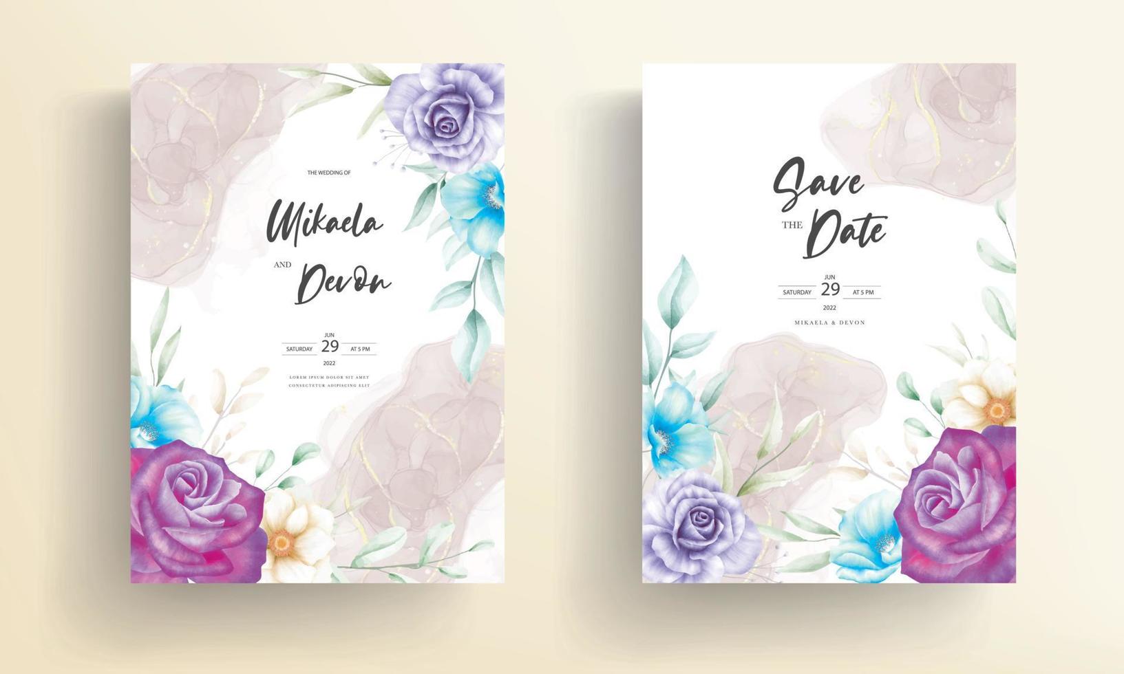 cartão de convite de casamento floral em aquarela elegante e luxuoso vetor