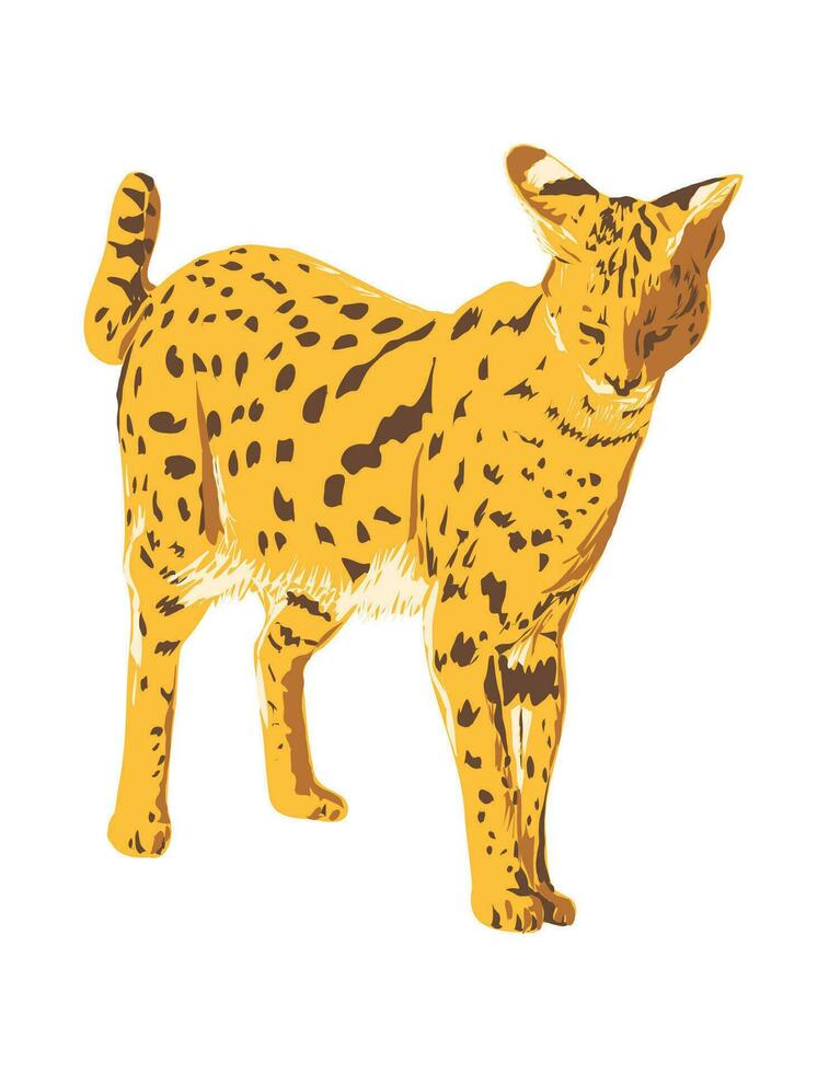 serval ou leptailurus serval lado Visão isolado fundo arte deco wpa poster arte vetor