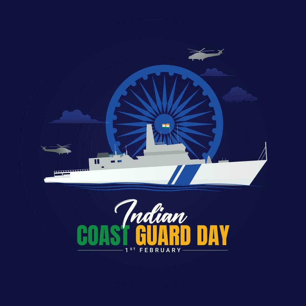 indiano costa guarda dia é observado em 1 fevereiro cada ano para honra a importante Função este a organização tocam editável vetor ilustração, indiano costa guarda patrulhando vigilância barcos