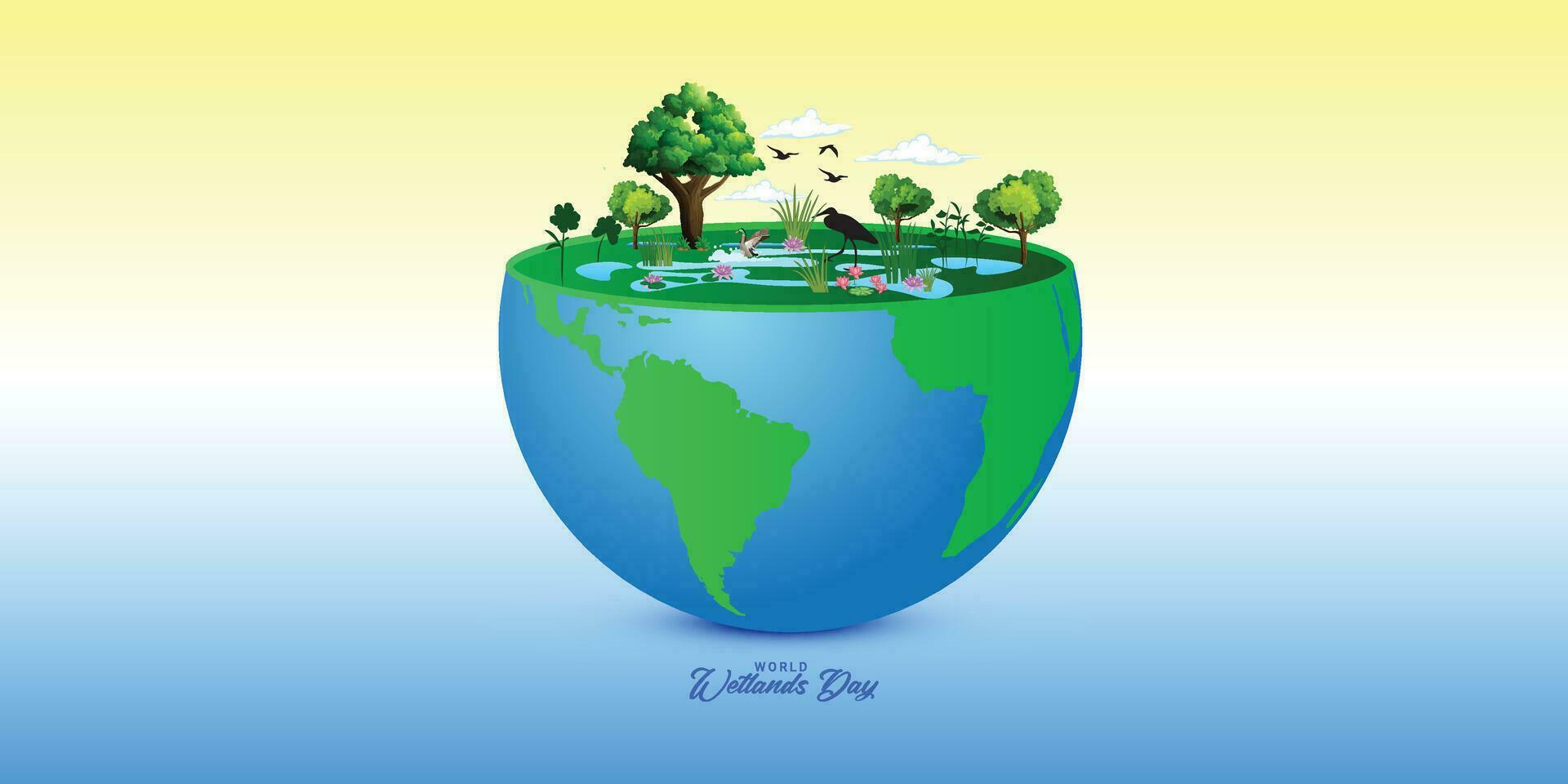 mundo zonas úmidas dia editável vetor Projeto para comemoro mundo zonas úmidas dia, levantar global consciência do a importante Função zonas úmidas jogar para pessoas e a planeta.