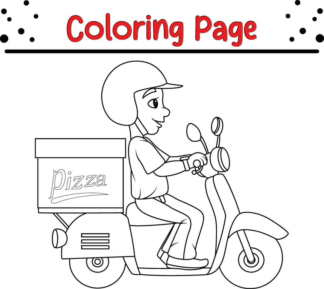 coloração Páginas pizza Entrega homem equitação lambreta vetor