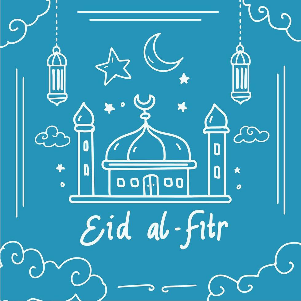 mão desenhado rabiscos eid al fitr islâmico celebração dia vetor eps 10