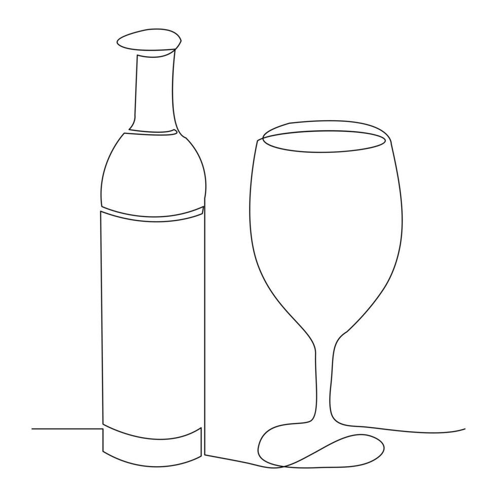 contínuo solteiro linha arte desenhando do vinho vidro esboço bebida elemento vetor ilustração