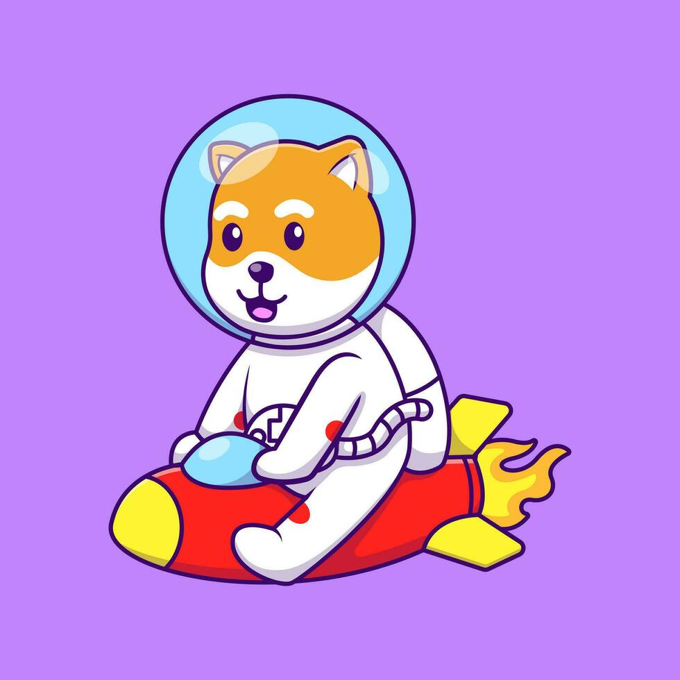 fofa astronauta Shiba inu equitação foguete desenho animado vetor ícones ilustração. plano desenho animado conceito. adequado para qualquer criativo projeto.