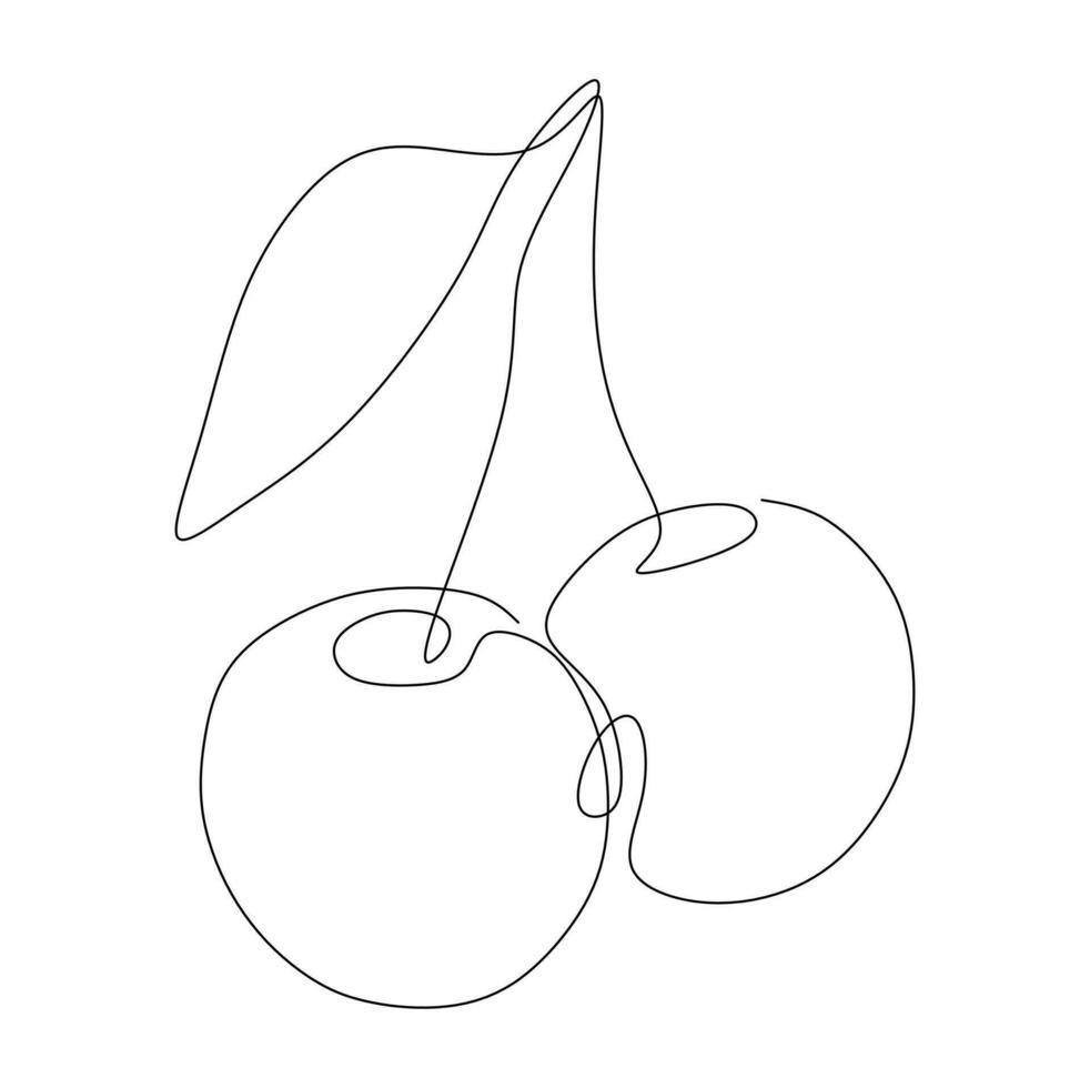 contínuo 1 solteiro linha desenhando do cereja fruta ícone vetor ilustração conceito