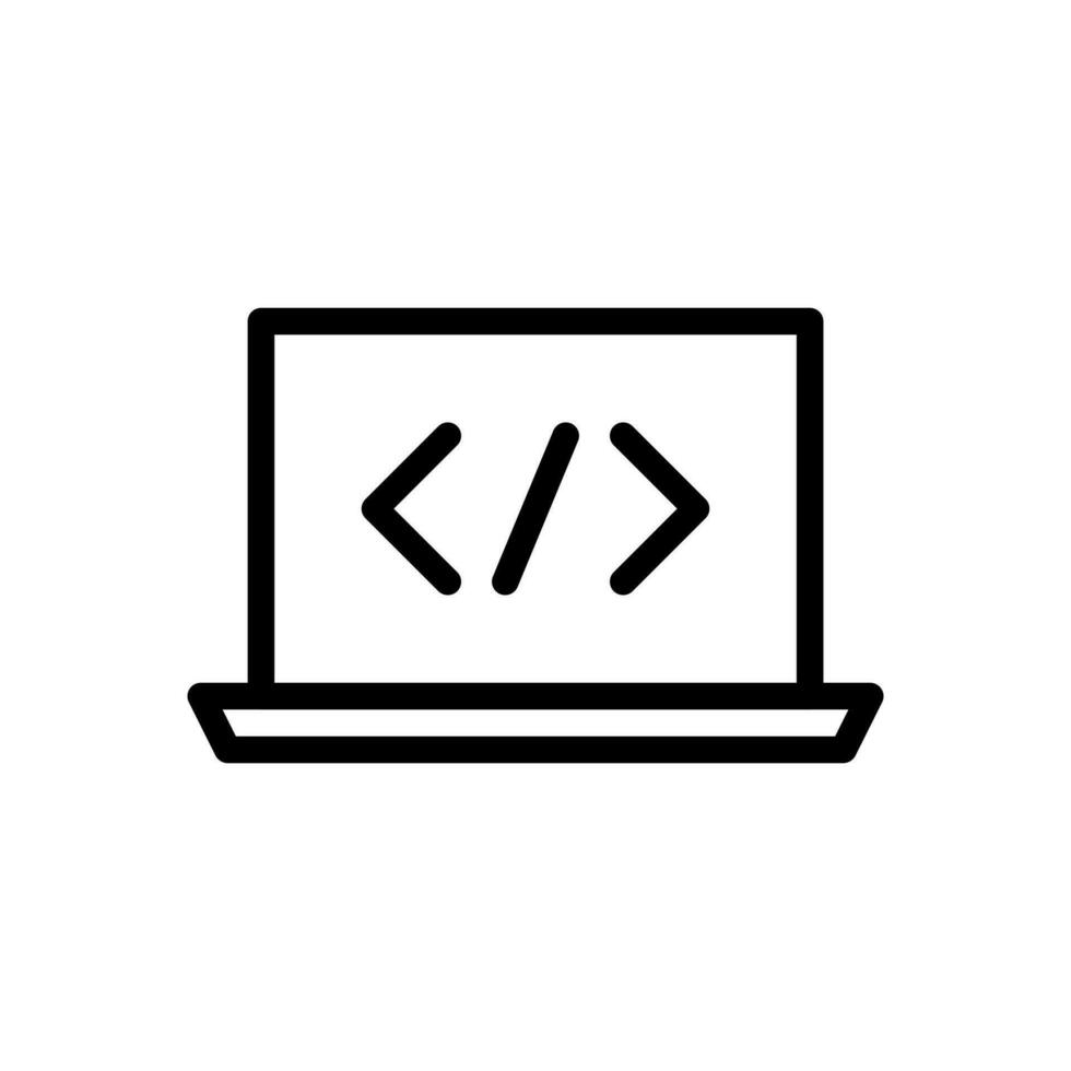 computador portátil e codificação símbolo, código, rede desenvolvimento, computador programação conceito ícone dentro linha estilo Projeto isolado em branco fundo. editável AVC. vetor