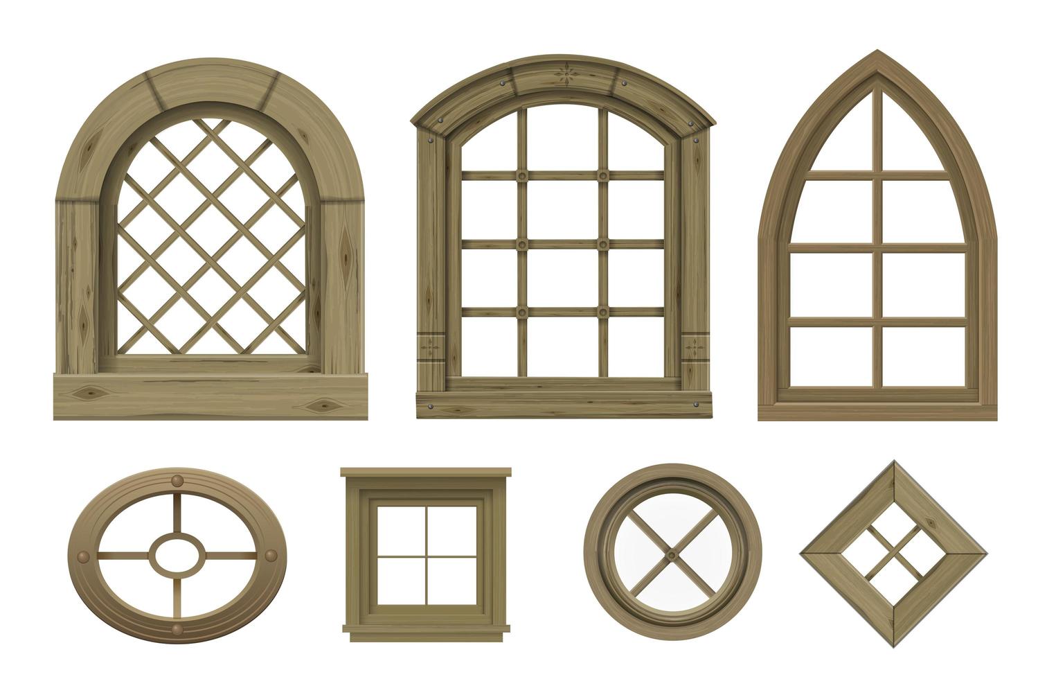 conjunto de texturas de vetor de janelas vintage de madeira