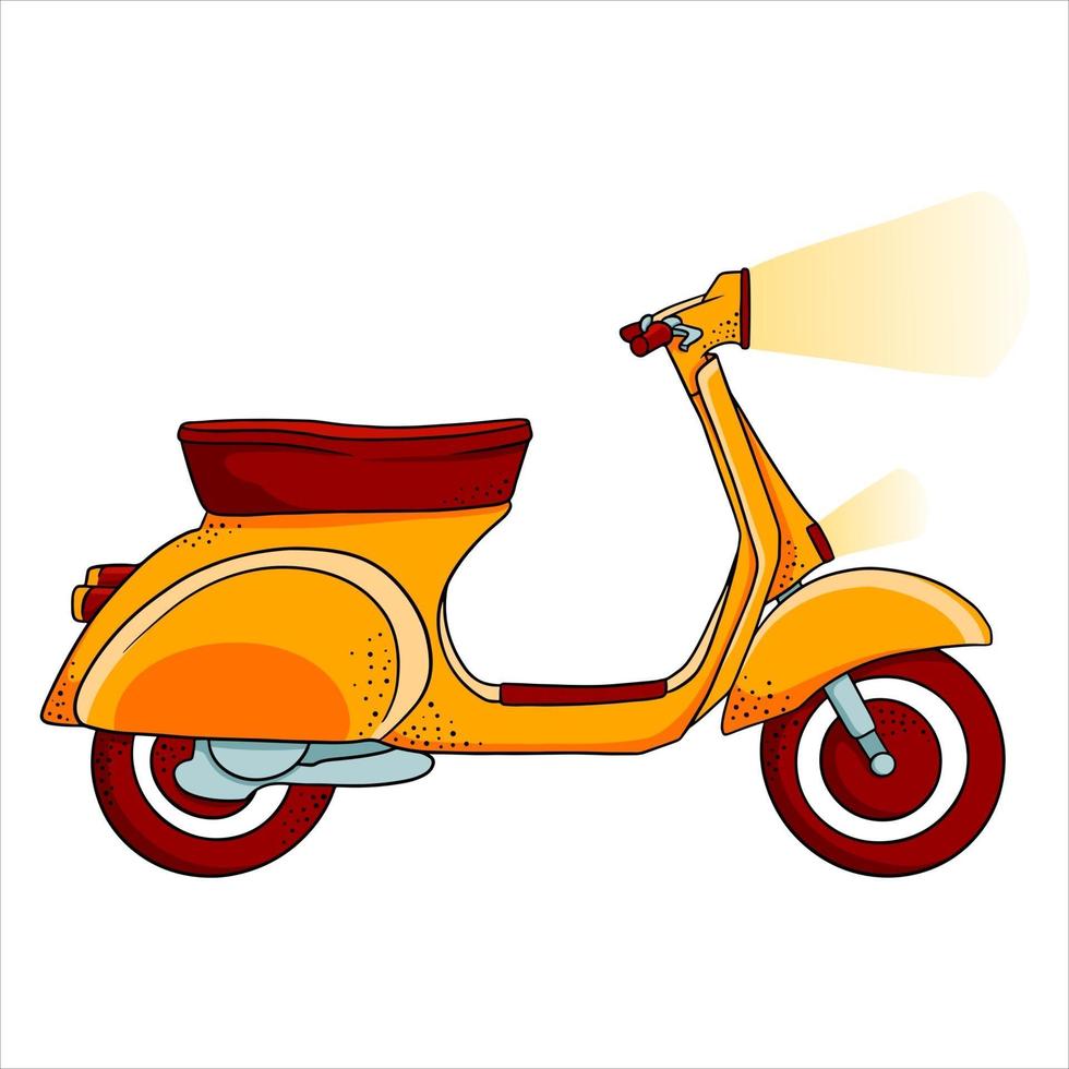 veículo. scooter amarela para entrega ou viagens pela cidade. estilo de desenho animado. vetor