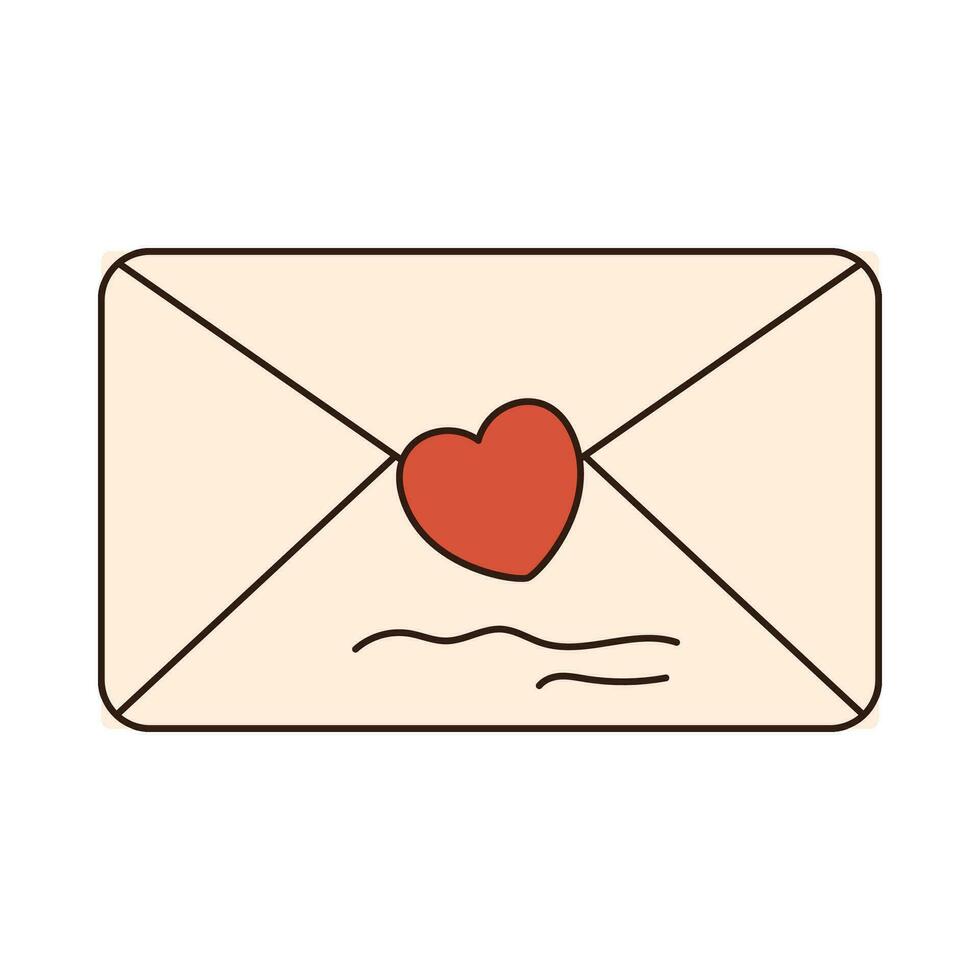 groovy amor carta envelope retro ícone retro desenho animado dia dos namorados dia elemento dentro na moda retro anos 60 Anos 70 estilo. vetor ilustração.