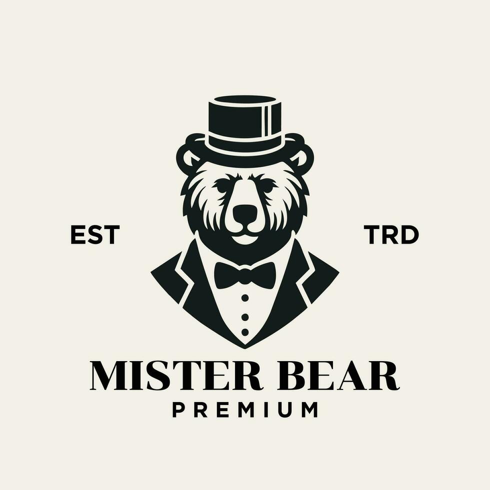 Urso cavalheiro vintage logotipo ícone Projeto vetor