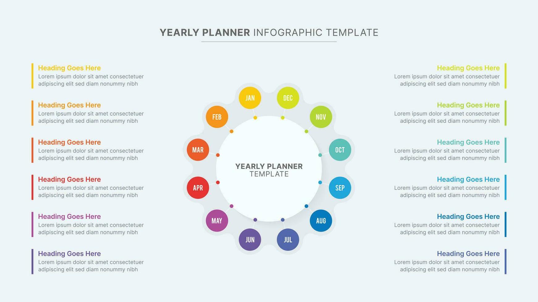 anual Linha do tempo planejador circular infográfico modelo com 12 meses vetor