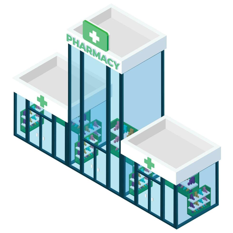 isométrico farmacia construção vetor