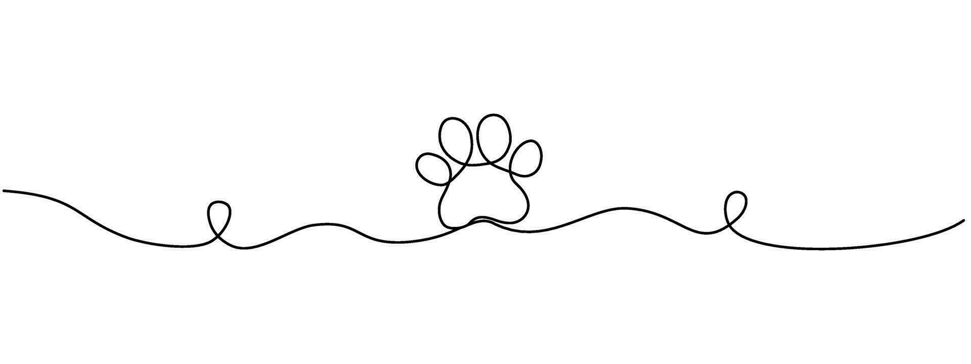 desenhando a pata do uma cachorro ou gato com uma contínuo linha. pegada Projeto. 1 linha arte pata imprimir. vetor ilustração