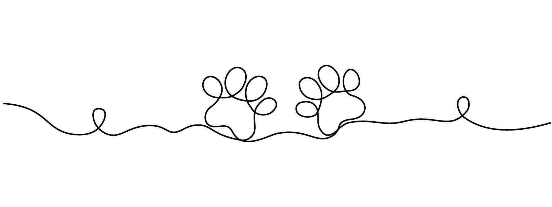 desenhando a pata do uma cachorro ou gato com uma contínuo linha. pegada Projeto. 1 linha arte pata imprimir. vetor ilustração.