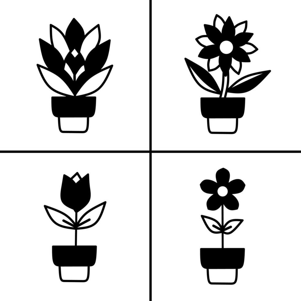 vetor Preto e branco ilustração do flor dentro panelas ícone para negócios. estoque vetor Projeto.