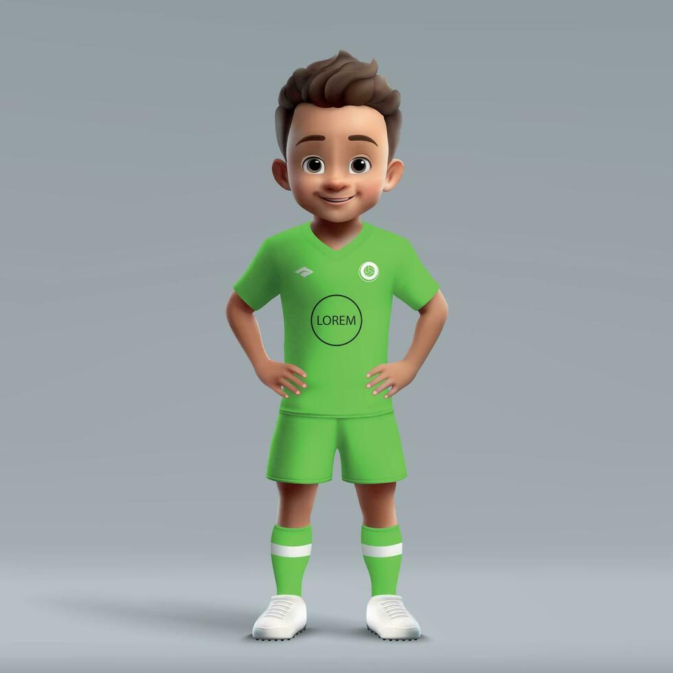 3d desenho animado fofa jovem futebol jogador dentro futebol uniforme vetor