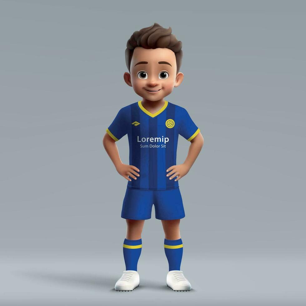 3d desenho animado fofa jovem futebol jogador dentro futebol uniforme vetor