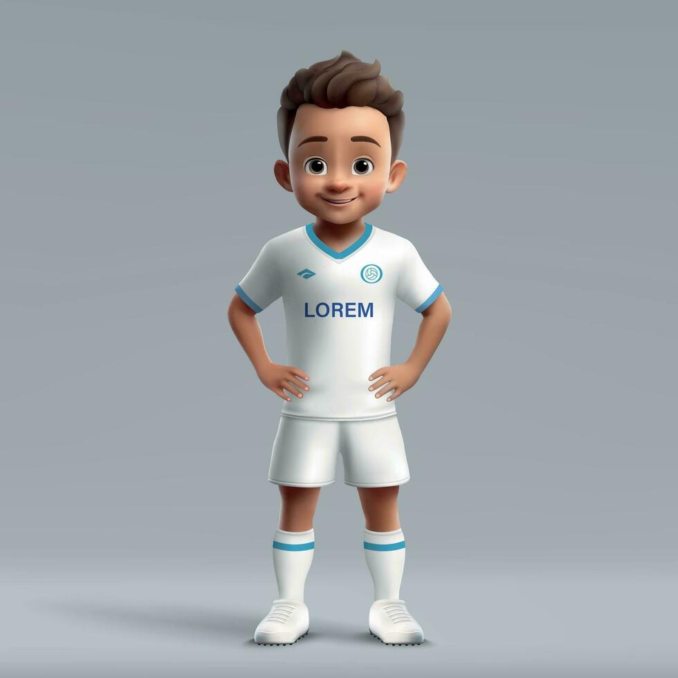 3d desenho animado fofa jovem futebol jogador dentro futebol uniforme vetor