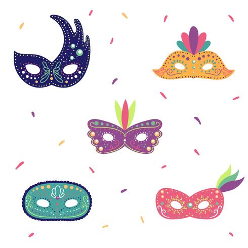 Cute Ornament Carnival Mask Set Coleção vetor