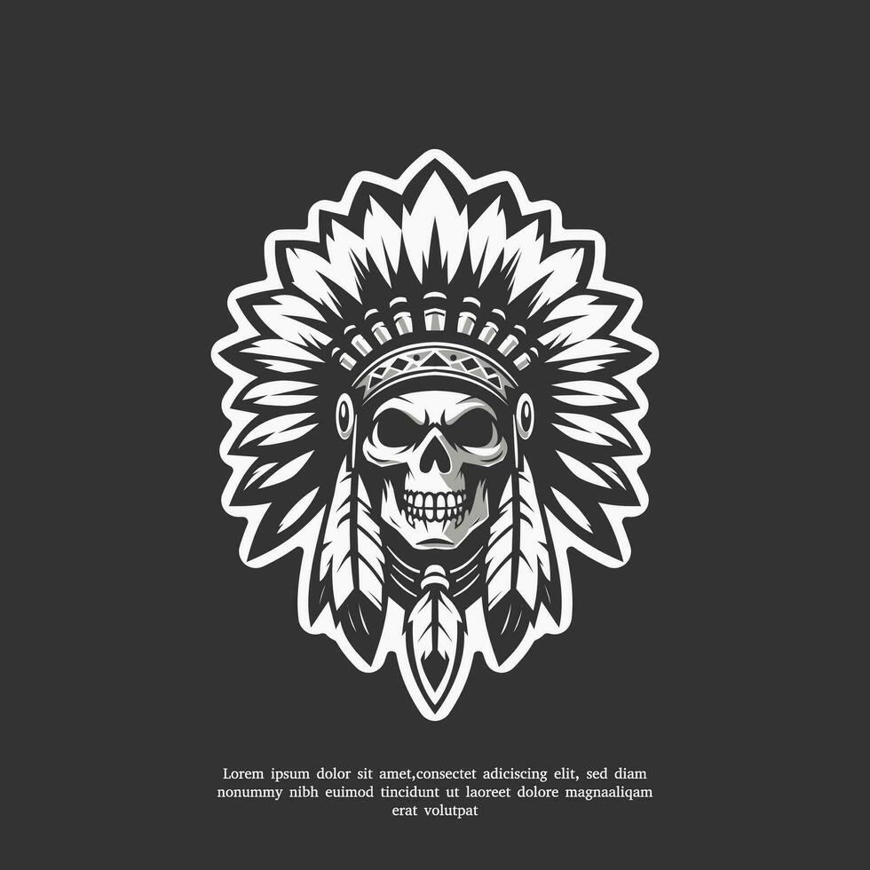 crânio cabeça apache logotipo ilustração vetor