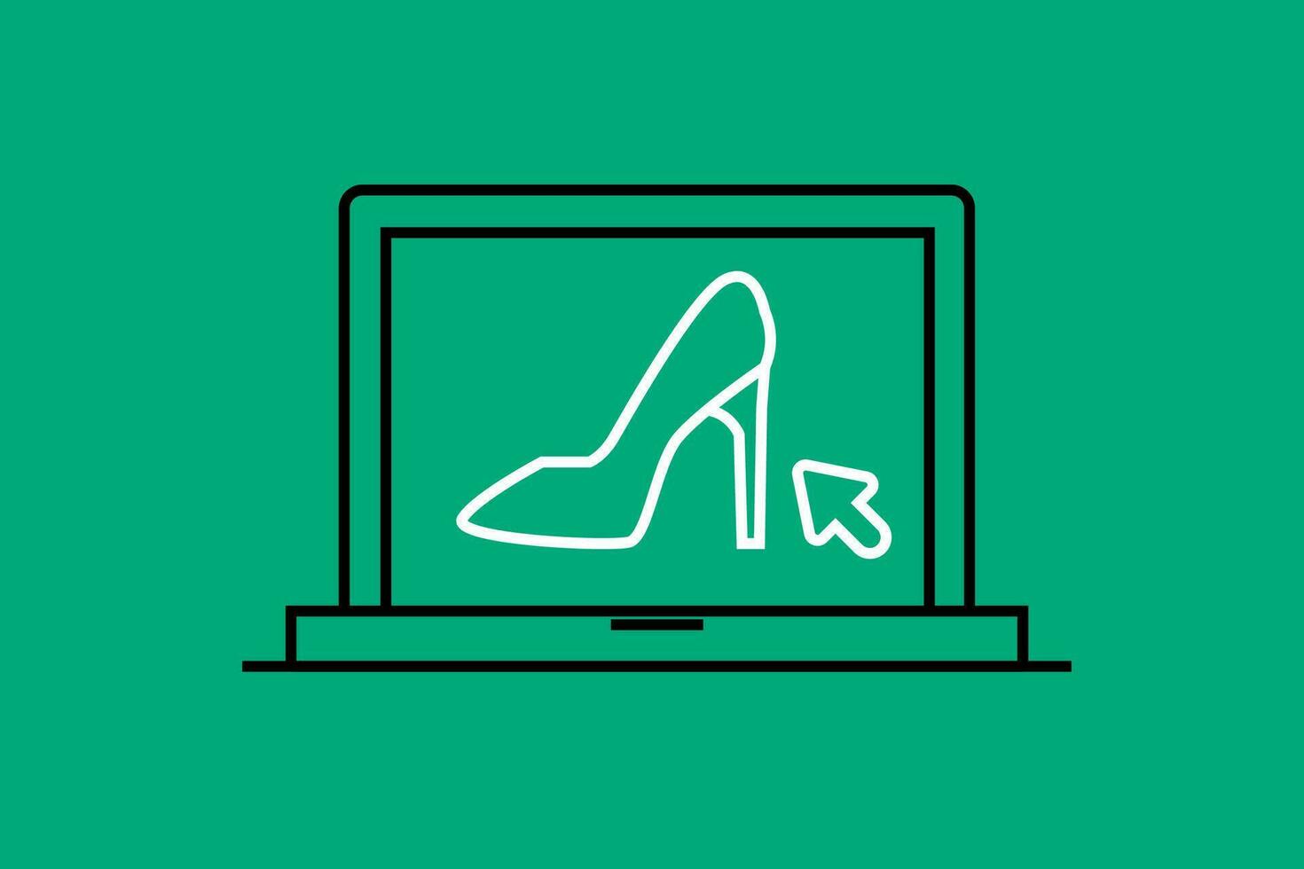 computador portátil com salto alto sapatos linha ícone em verde fundo vetor