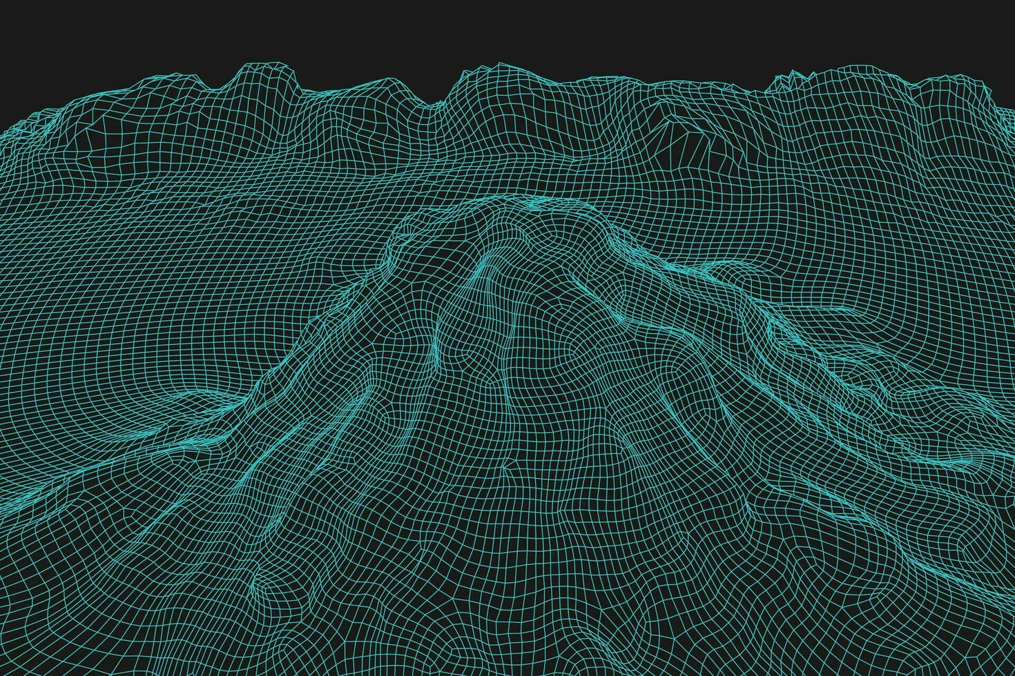 azul abstrato vetor estrutura de arame panorama fundo. 3d futurista malha montanhas. anos 80 retro ilustração. ciberespaço tecnologia vales