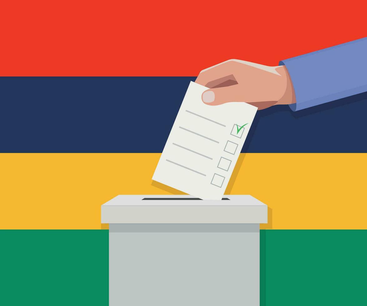 Maurícia eleição conceito. mão coloca voto boletim vetor
