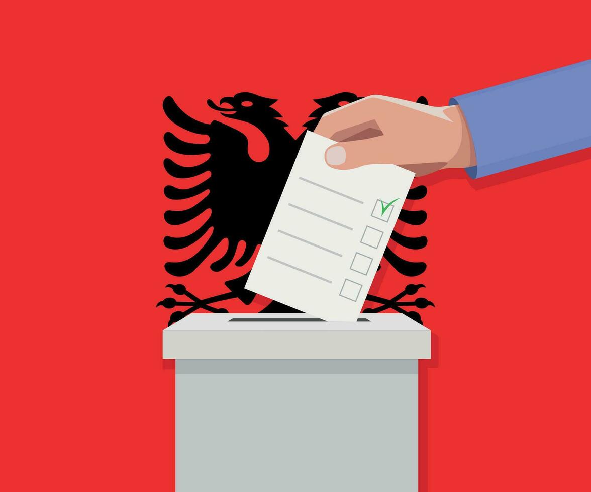 Albânia eleição conceito. mão coloca voto boletim vetor