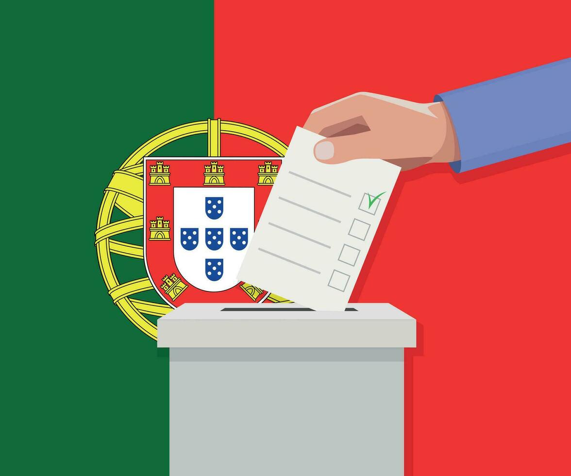 Portugal eleição conceito. mão coloca voto boletim vetor