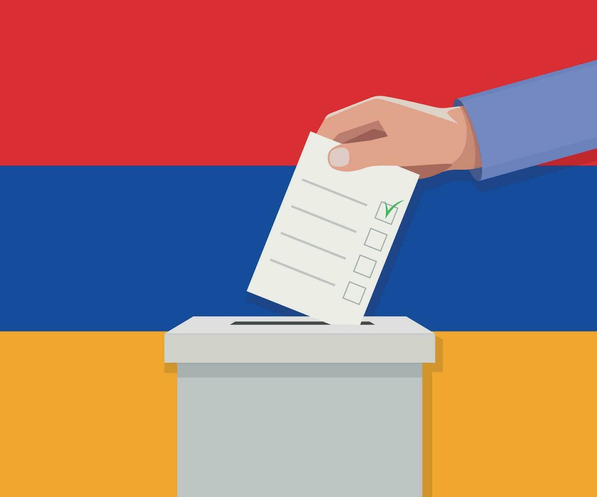 Armênia eleição conceito. mão coloca voto boletim vetor