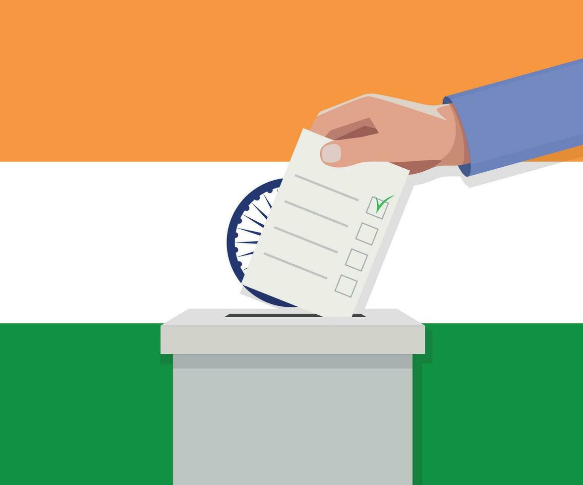 Índia eleição conceito. mão coloca voto boletim vetor