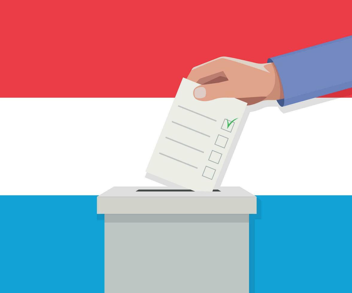 Luxemburgo eleição conceito. mão coloca voto boletim vetor