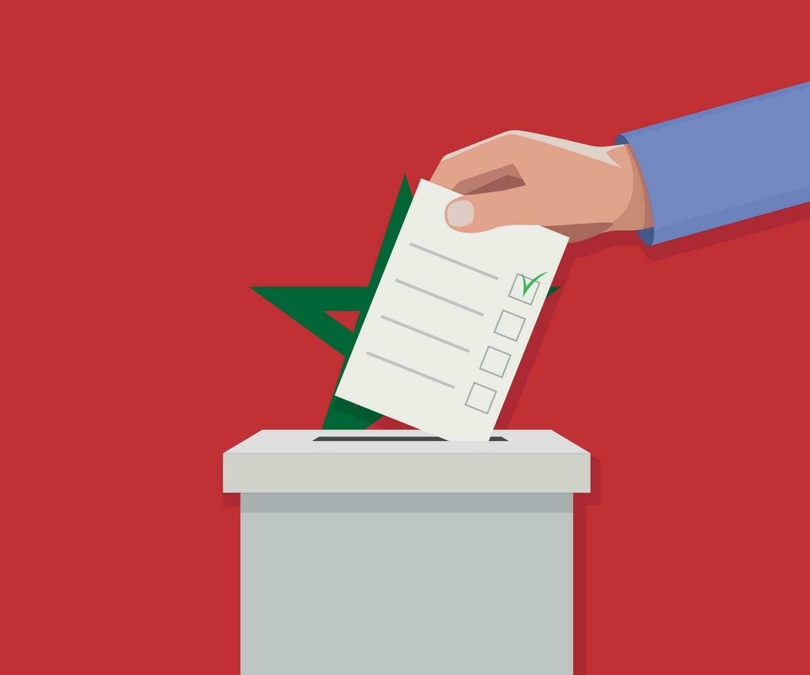 Marrocos eleição conceito. mão coloca voto boletim vetor