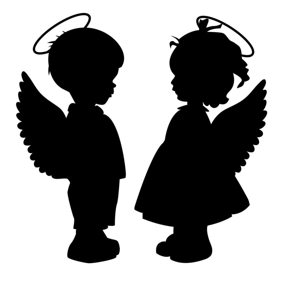 dois Preto anjo silhuetas isolado em branco vetor