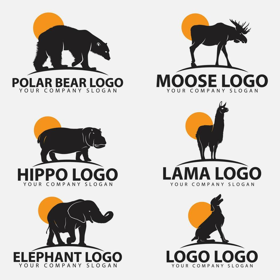 animal silhueta logotipos conjunto vetor