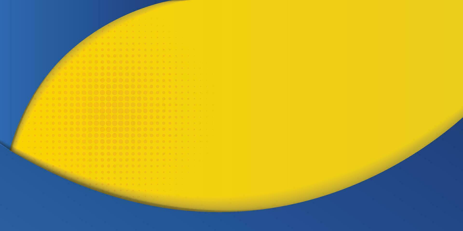 abstrato amarelo e azul geométrico curva sobreposição camada fundo com meio-tom pontos decoração. moderno horizontal bandeira modelo Projeto. terno para cobrir, cabeçalho, poster, bandeira, local na rede Internet, o negócio vetor