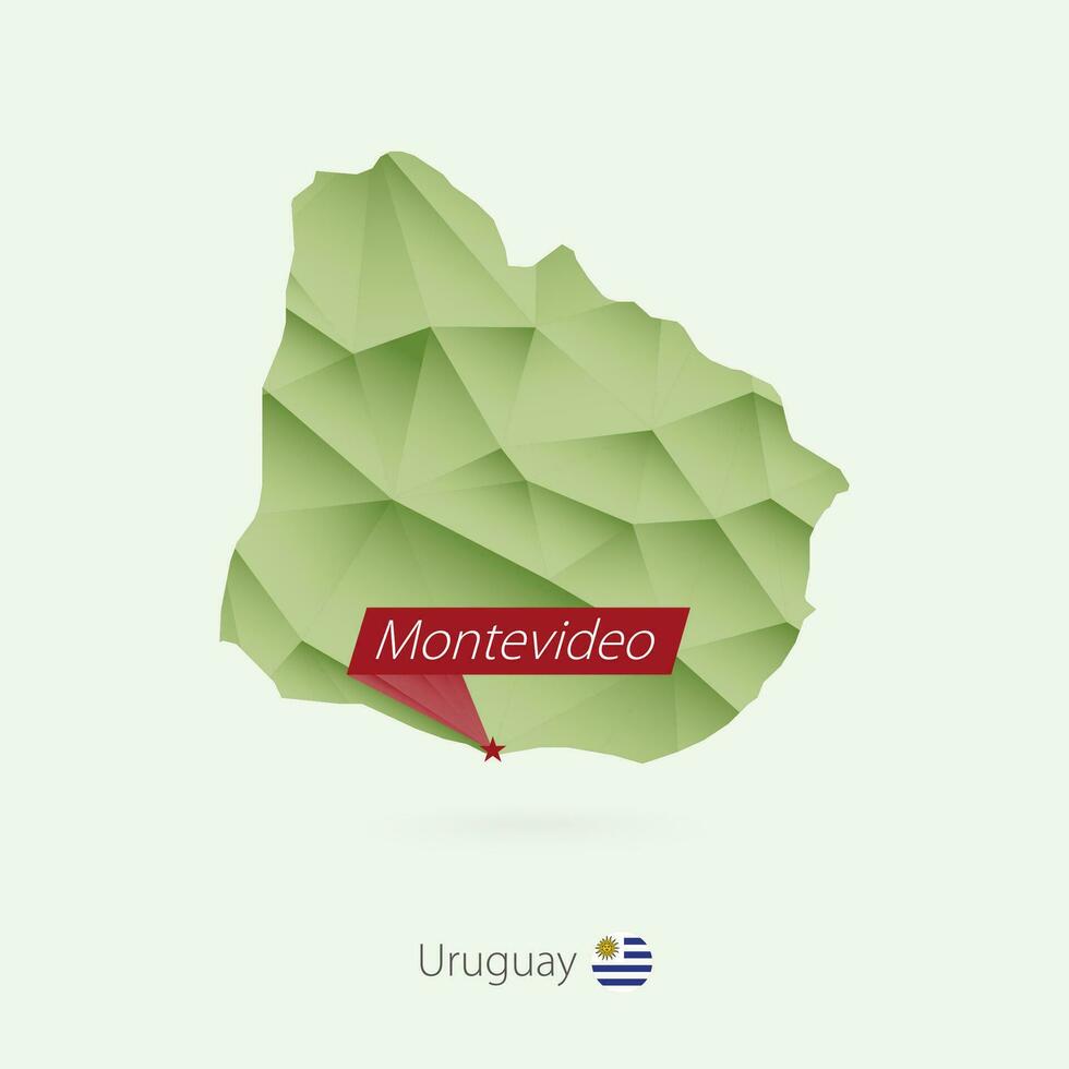 verde gradiente baixo poli mapa do Uruguai com capital montevideo vetor
