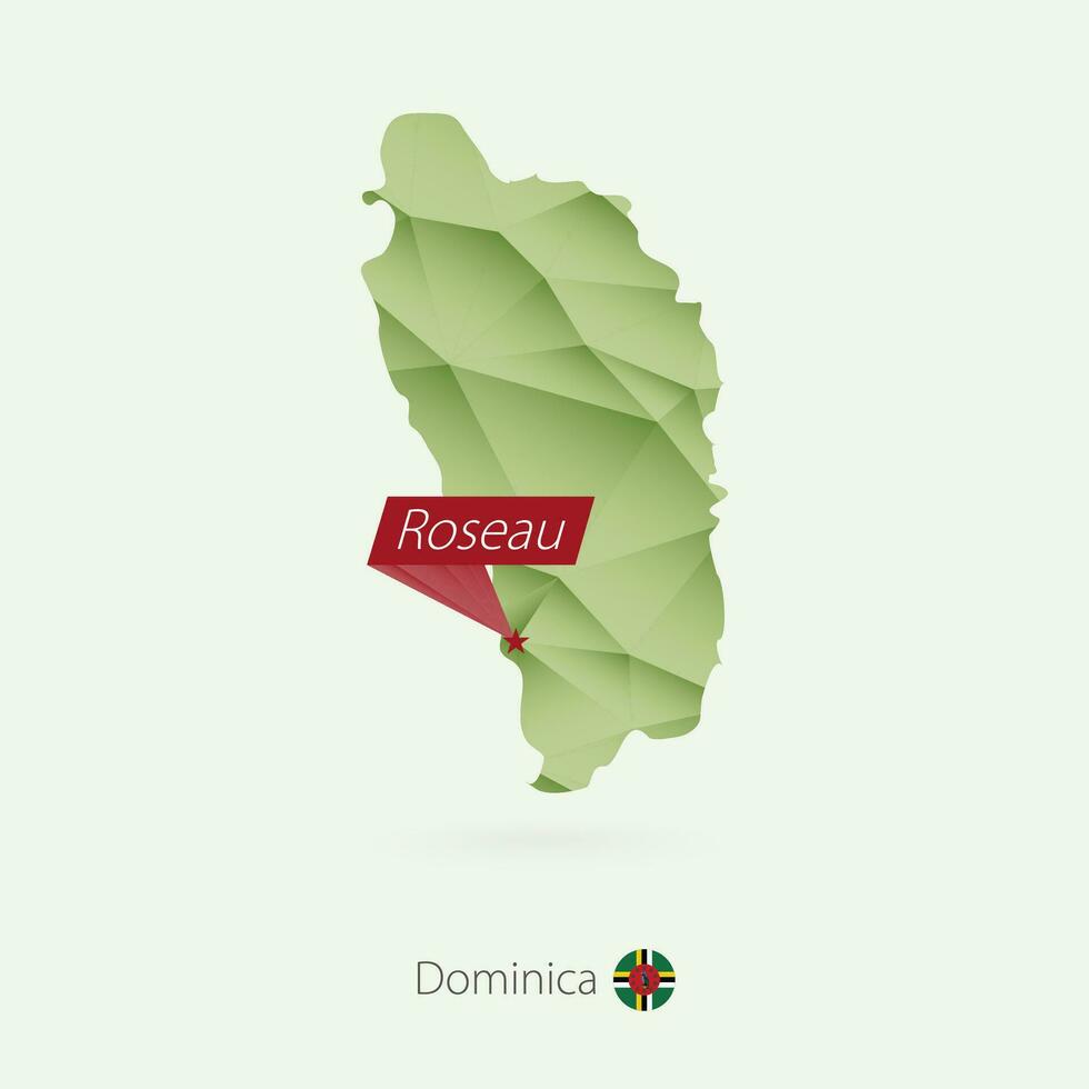 verde gradiente baixo poli mapa do dominica com capital Roseau vetor